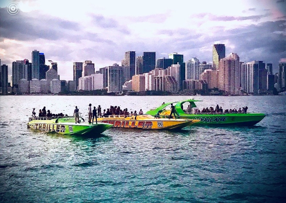 Miami speedboat tour past Star Island and the downtown skyline