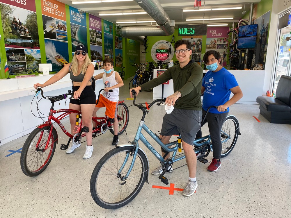 Tandem bike rental for two riders in Miami Beach South Beach